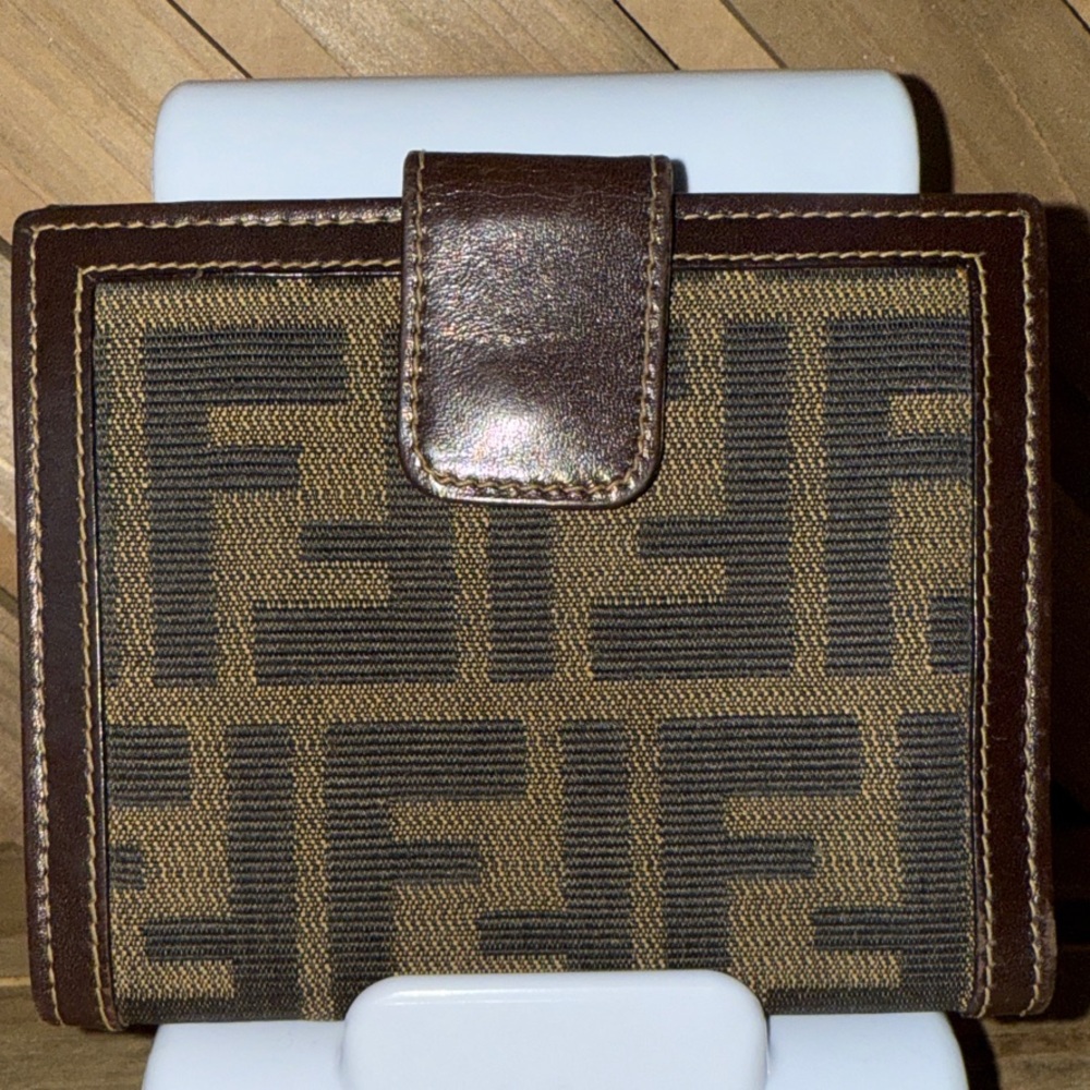 Fendi Brown and Tan FF Logo Bifold Wallet